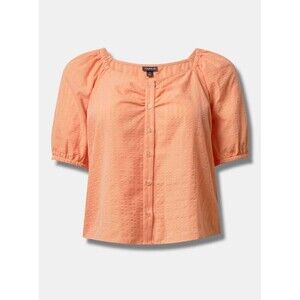 Torrid Apricot Seersucker Puff Sleeve Button Front Top Plus Size 2 (2X)